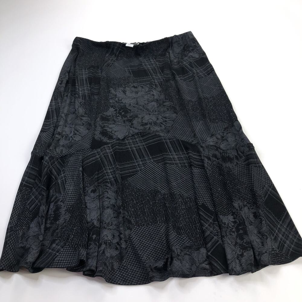 Coldwater Creek Acetate Slinky Plus 1X(Fits 34In) Boho Flowy Pull On Skirt Black